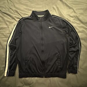 Nike Track Jacket Mens Large Tall Striped Full Zip Navy Blue Embroidery Run Gym